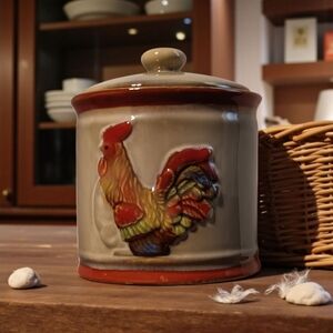 Country Kitchen Rooster Ceramic Canister 7" H